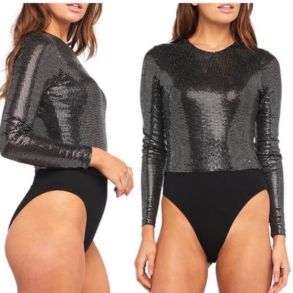 Bardot Black and Silver Sequin Bodysuit - Picture 2 of 7